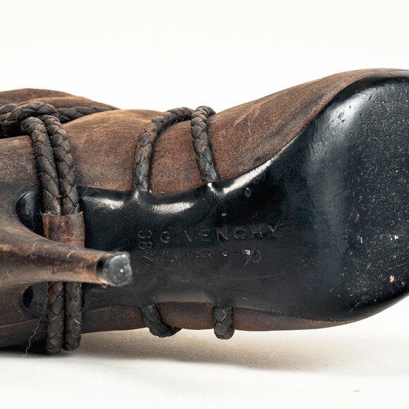 Givenchy Taupe Grey Wax Textured Leather Knotted-Rope Heeled Boots - Picture 5 of 10